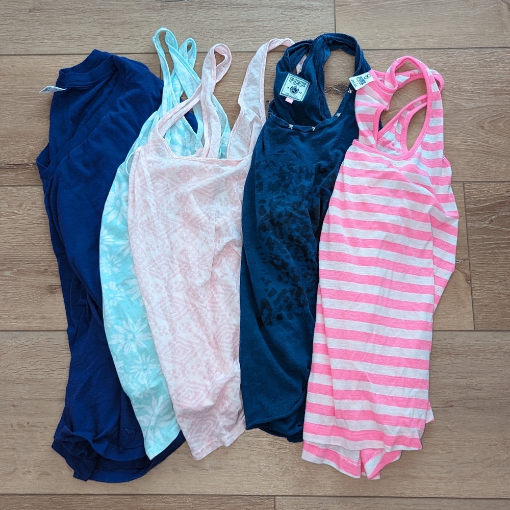 Victoria's Secret Pink Studded Bling Tank Top Lot M/L Y2k Stripe Scoop Neck Tee